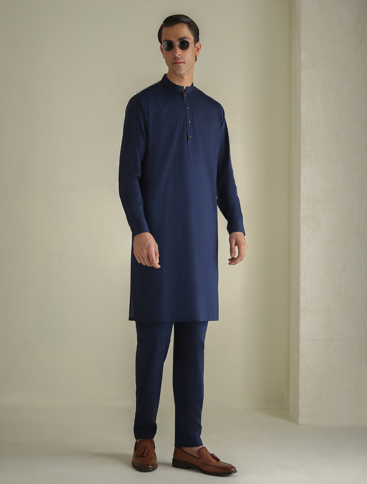 Pakistani Menswear | Ismail Farid - BLUE CLASSIC KURTA PAJAMA - Official Sakeena London Ltd. stockist in UK - Sakeena London