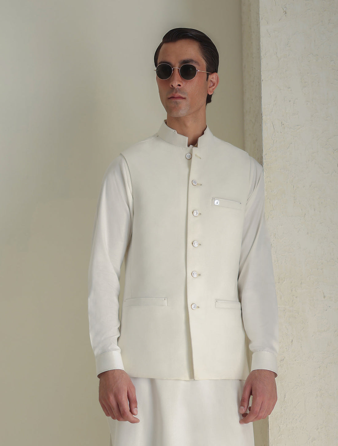 Pakistani Menswear | Ismail Farid - OFF-WHITE WAISTCOAT - Official Sakeena London Ltd. stockist in UK - Sakeena London