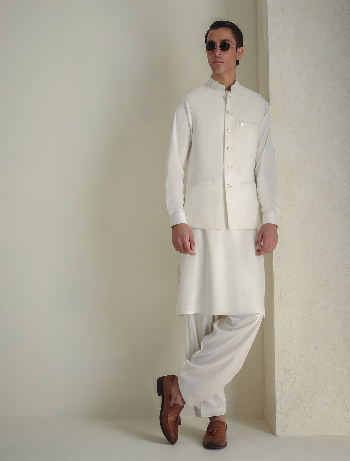 Pakistani Menswear | Ismail Farid - OFF-WHITE WAISTCOAT - Official Sakeena London Ltd. stockist in UK - Sakeena London