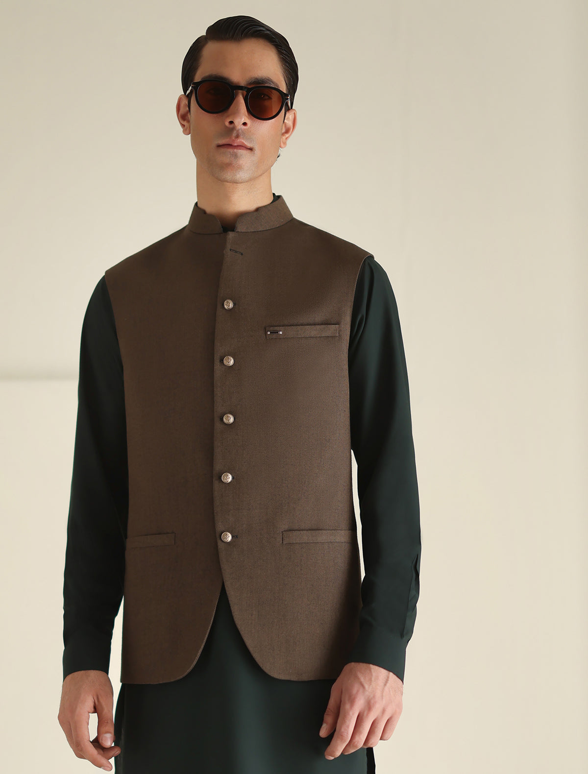 Pakistani Menswear | Ismail Farid - BROWN WAISTCOAT - Official Sakeena London Ltd. stockist in UK - Sakeena London