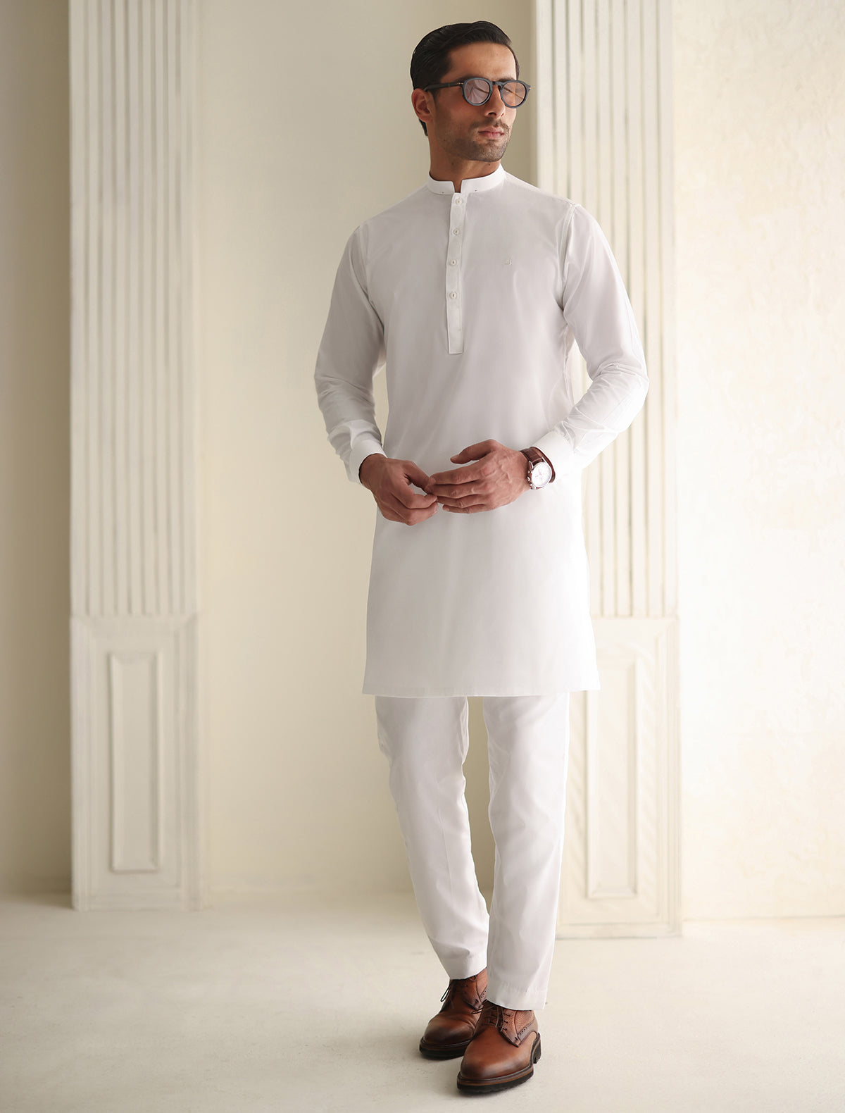 Pakistani Menswear | Ismail Farid - WHITE KURTA PAJAMA - Official Sakeena London Ltd. stockist in UK - Sakeena London