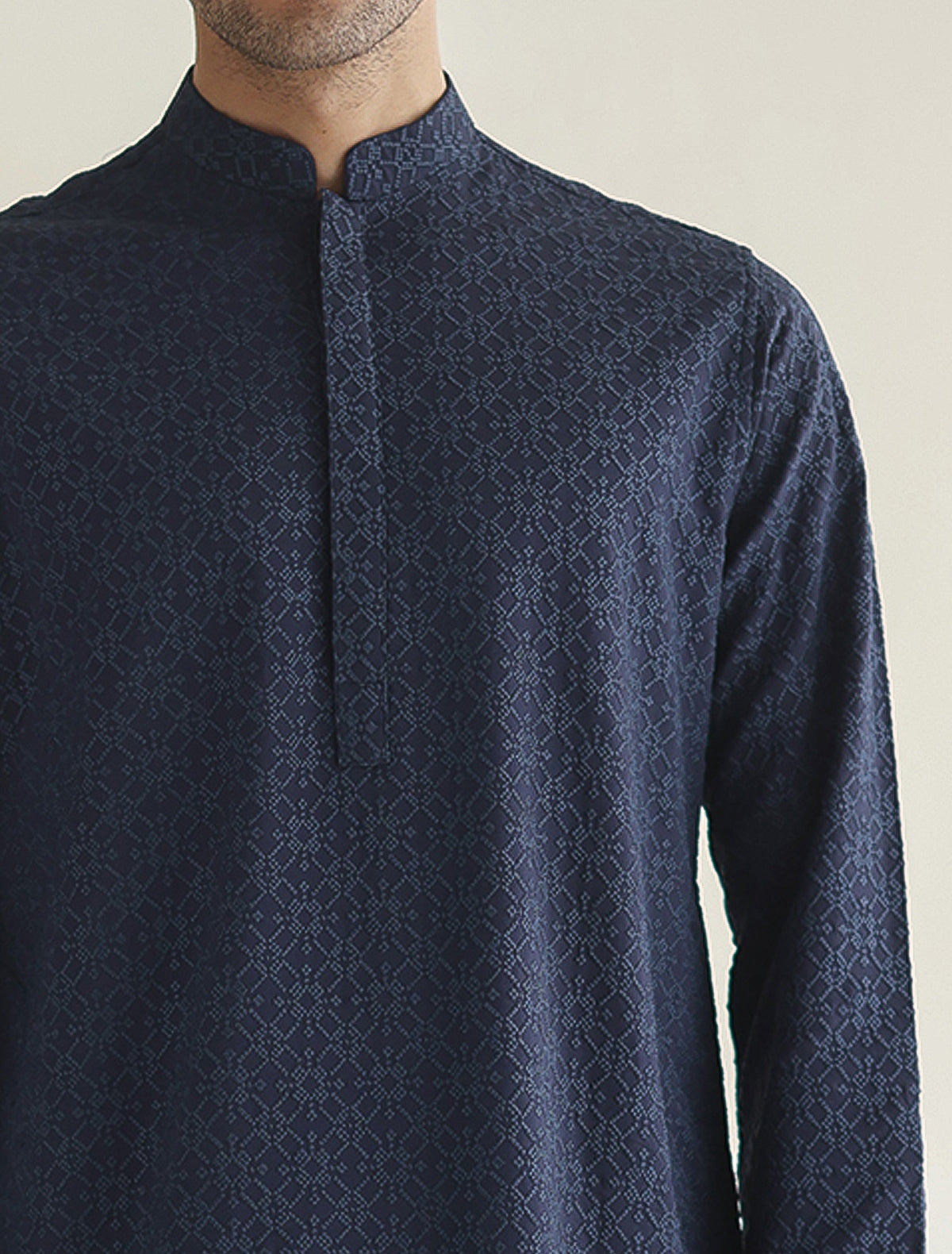 Pakistani Menswear | Ismail Farid - BLUE EMBROIDERED KURTA - Official Sakeena London Ltd. stockist in UK - Sakeena London