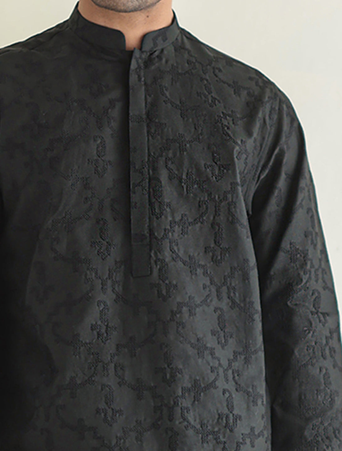 Pakistani Menswear | Ismail Farid - BLACK EMBROIDERED KURTA - Official Sakeena London Ltd. stockist in UK - Sakeena London