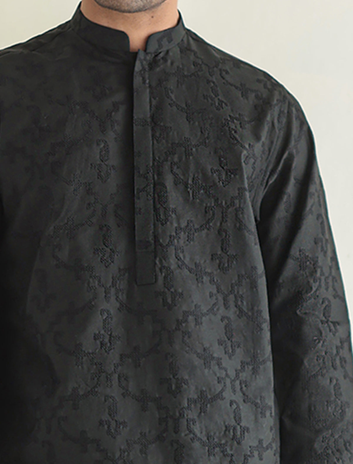 Pakistani Menswear | Ismail Farid - BLACK EMBROIDERED KURTA - Official Sakeena London Ltd. stockist in UK - Sakeena London