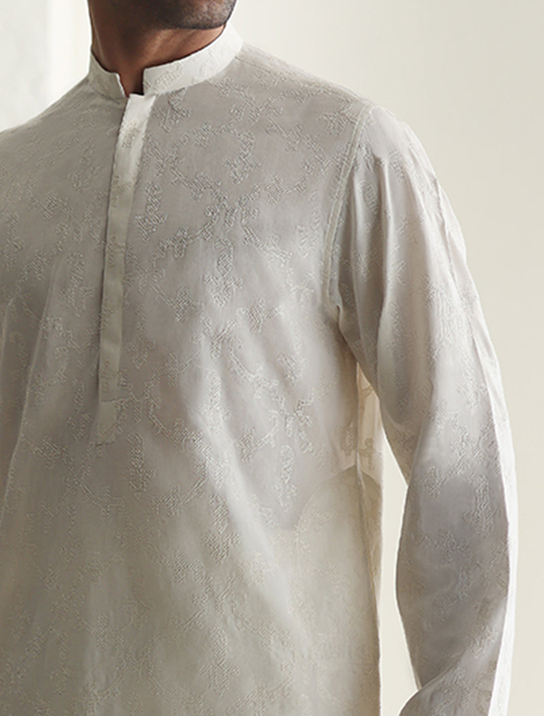 Pakistani Menswear | Ismail Farid - OFF-WHITE EMBROIDERED KURTA - Official Sakeena London Ltd. stockist in UK - Sakeena London
