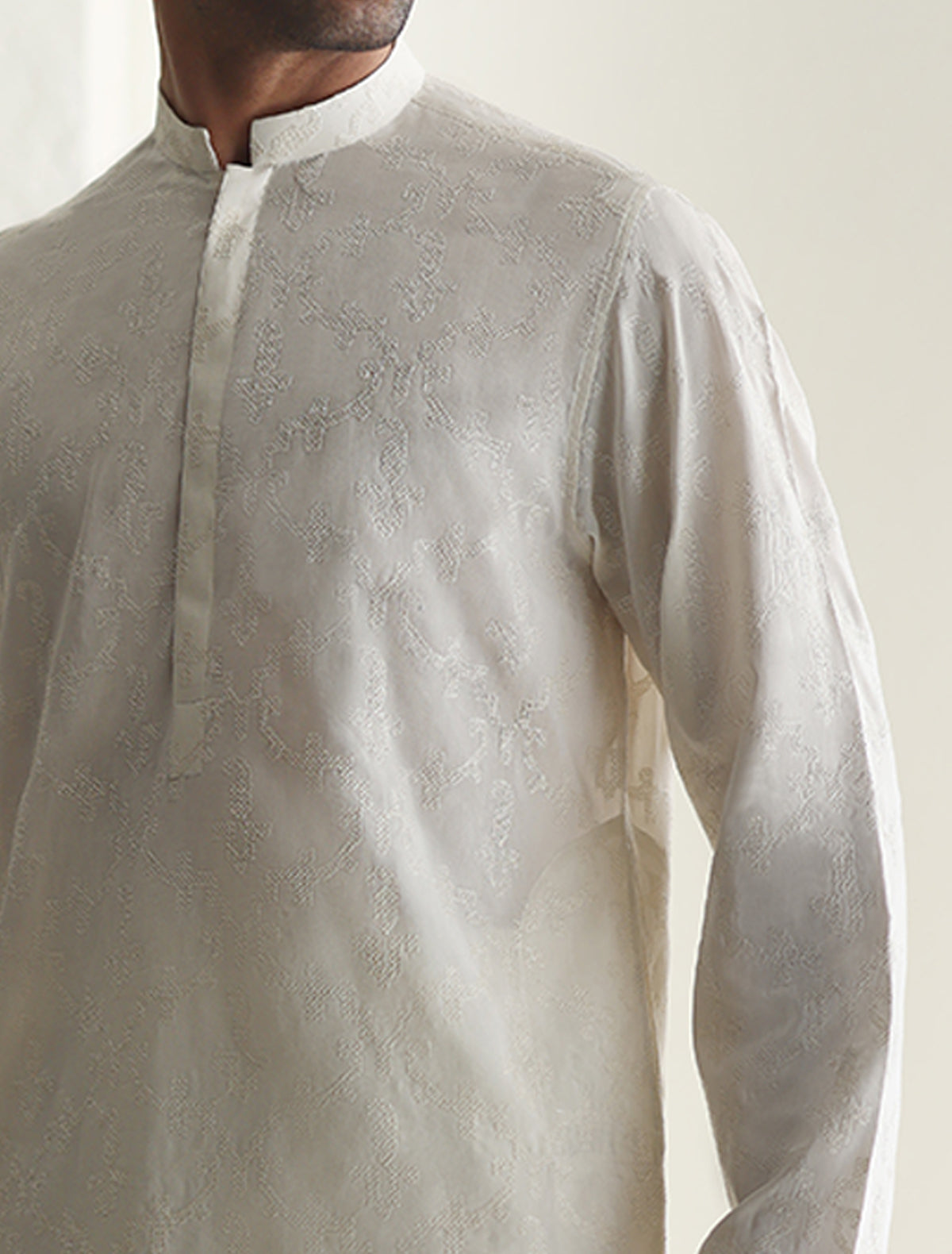 Pakistani Menswear | Ismail Farid - OFF-WHITE EMBROIDERED KURTA - Official Sakeena London Ltd. stockist in UK - Sakeena London