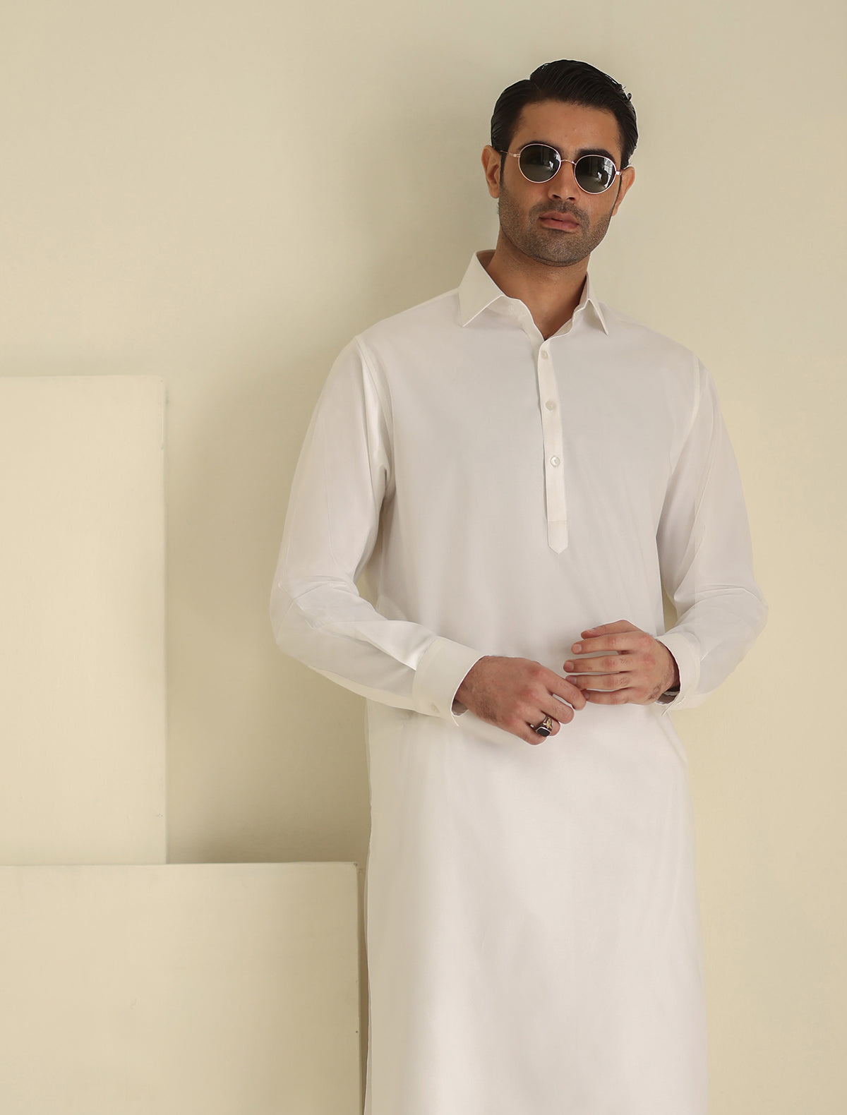 Pakistani Menswear | Ismail Farid - WHITE CLASSIC KAMEEZ SHALWAR - Official Sakeena London Ltd. stockist in UK - Sakeena London
