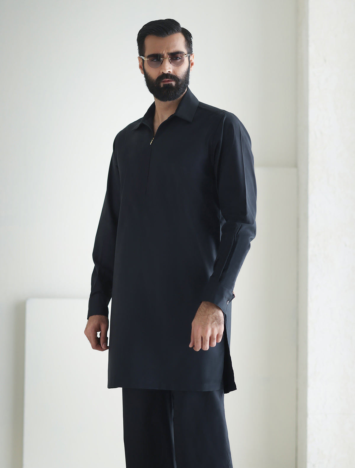 Pakistani Menswear | Ismail Farid - BLACK DESIGNER KURTA PAJAMA - Official Sakeena London Ltd. stockist in UK - Sakeena London