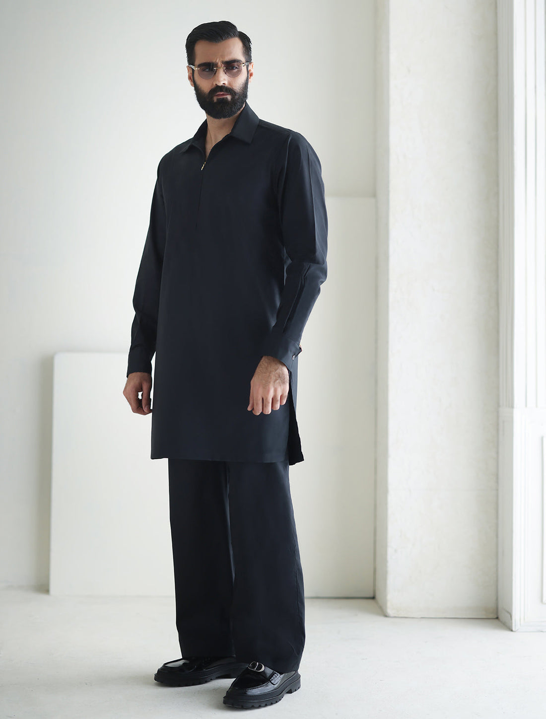 Pakistani Menswear | Ismail Farid - BLACK DESIGNER KURTA PAJAMA - Official Sakeena London Ltd. stockist in UK - Sakeena London