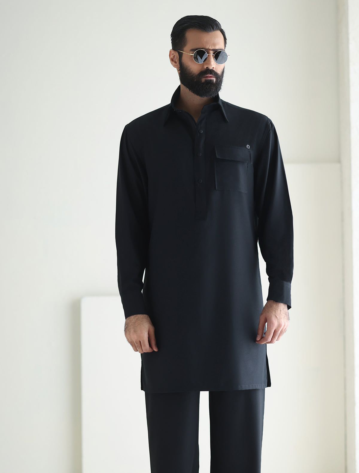Pakistani Menswear | Ismail Farid - BLACK DESIGNER KURTA PAJAMA - Official Sakeena London Ltd. stockist in UK - Sakeena London