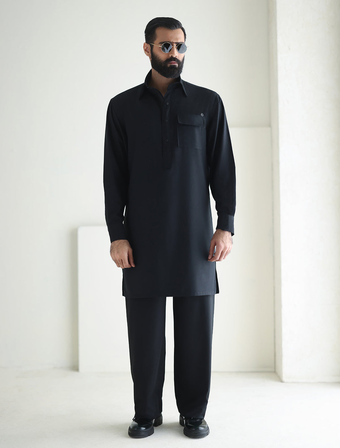 Pakistani Menswear | Ismail Farid - BLACK DESIGNER KURTA PAJAMA - Official Sakeena London Ltd. stockist in UK - Sakeena London