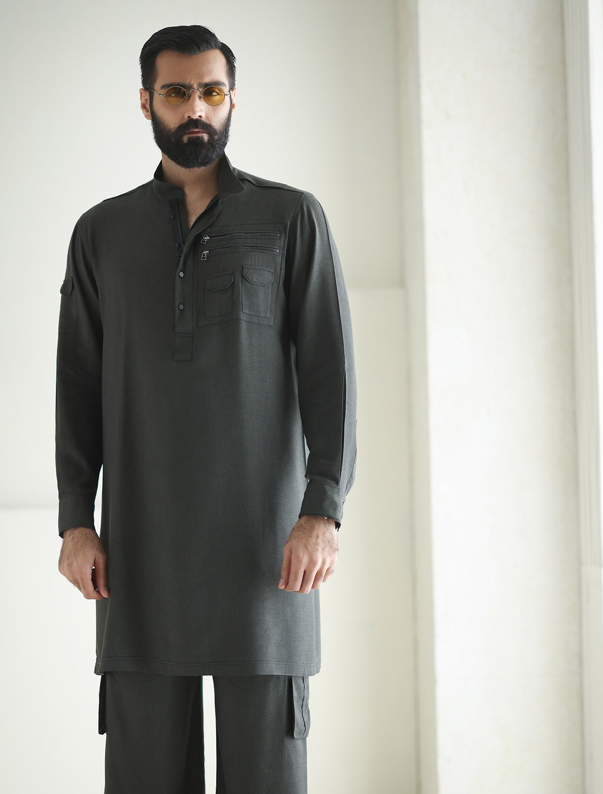 Pakistani Menswear | Ismail Farid - GRAY DESIGNER KURTA PAJAMA - Official Sakeena London Ltd. stockist in UK - Sakeena London