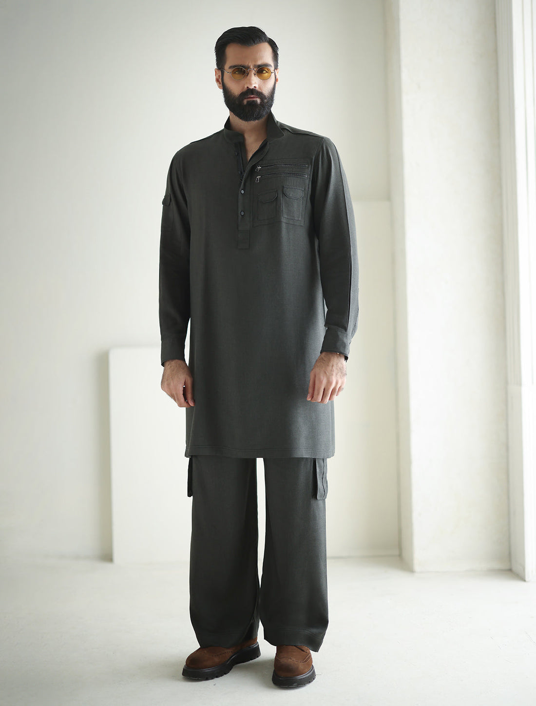 Pakistani Menswear | Ismail Farid - GRAY DESIGNER KURTA PAJAMA - Official Sakeena London Ltd. stockist in UK - Sakeena London