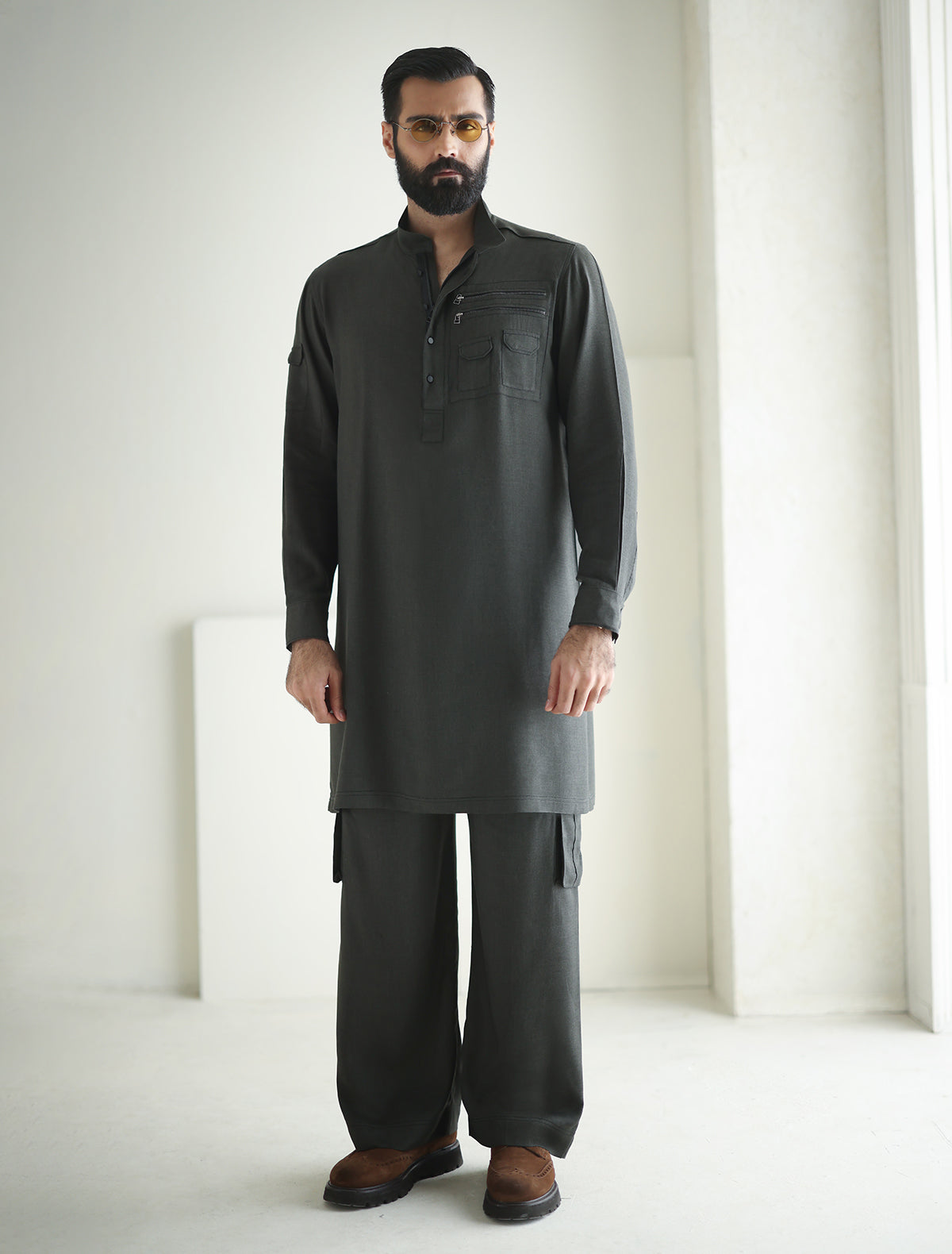 Pakistani Menswear | Ismail Farid - GRAY DESIGNER KURTA PAJAMA - Official Sakeena London Ltd. stockist in UK - Sakeena London