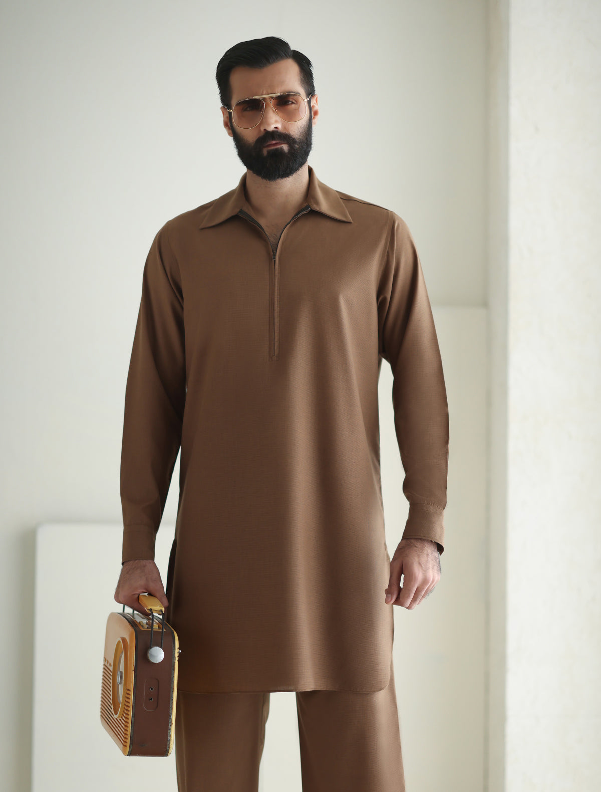 Pakistani Menswear | Ismail Farid - TAN DESIGNER KURTA PAJAMA - Official Sakeena London Ltd. stockist in UK - Sakeena London