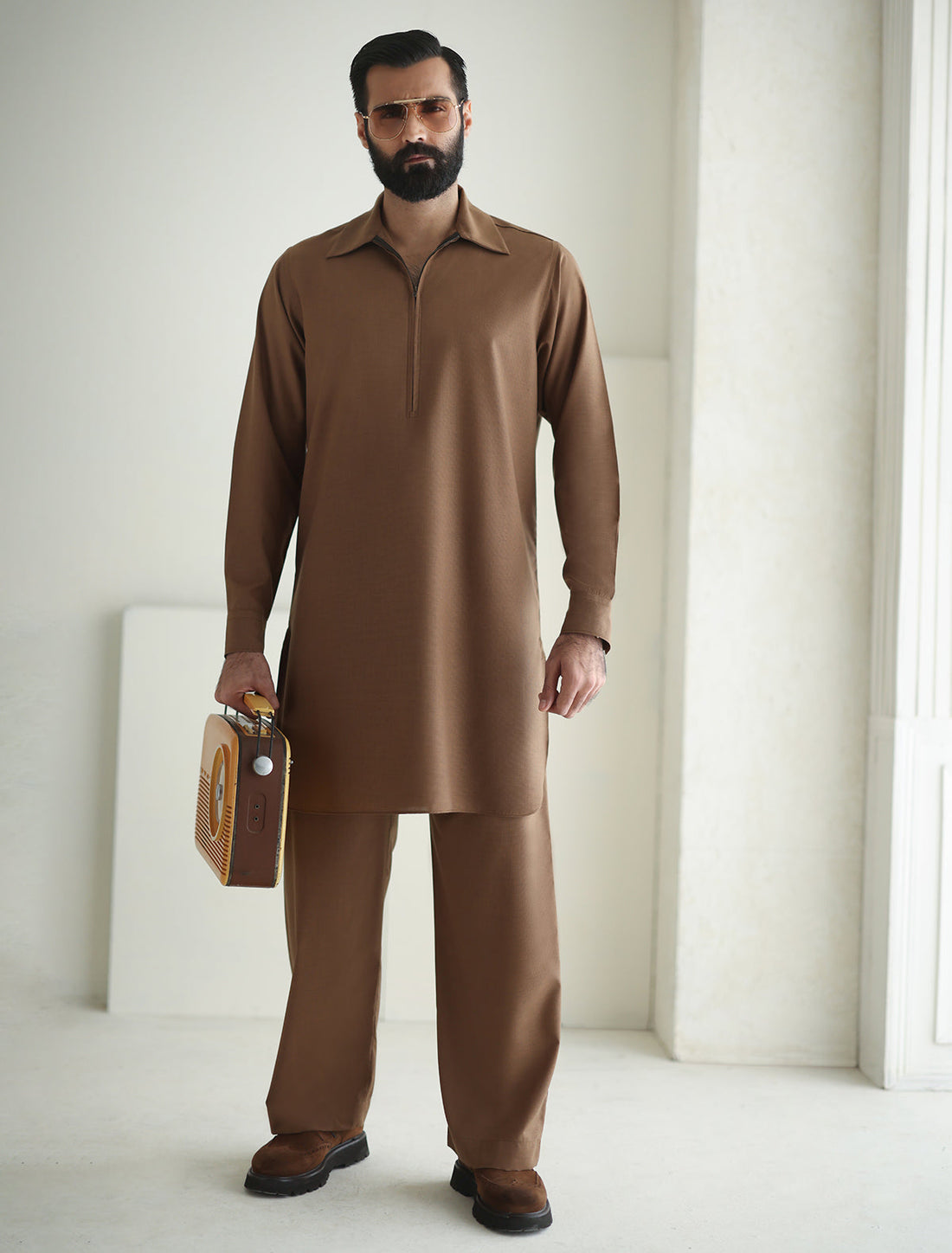 Pakistani Menswear | Ismail Farid - TAN DESIGNER KURTA PAJAMA - Official Sakeena London Ltd. stockist in UK - Sakeena London