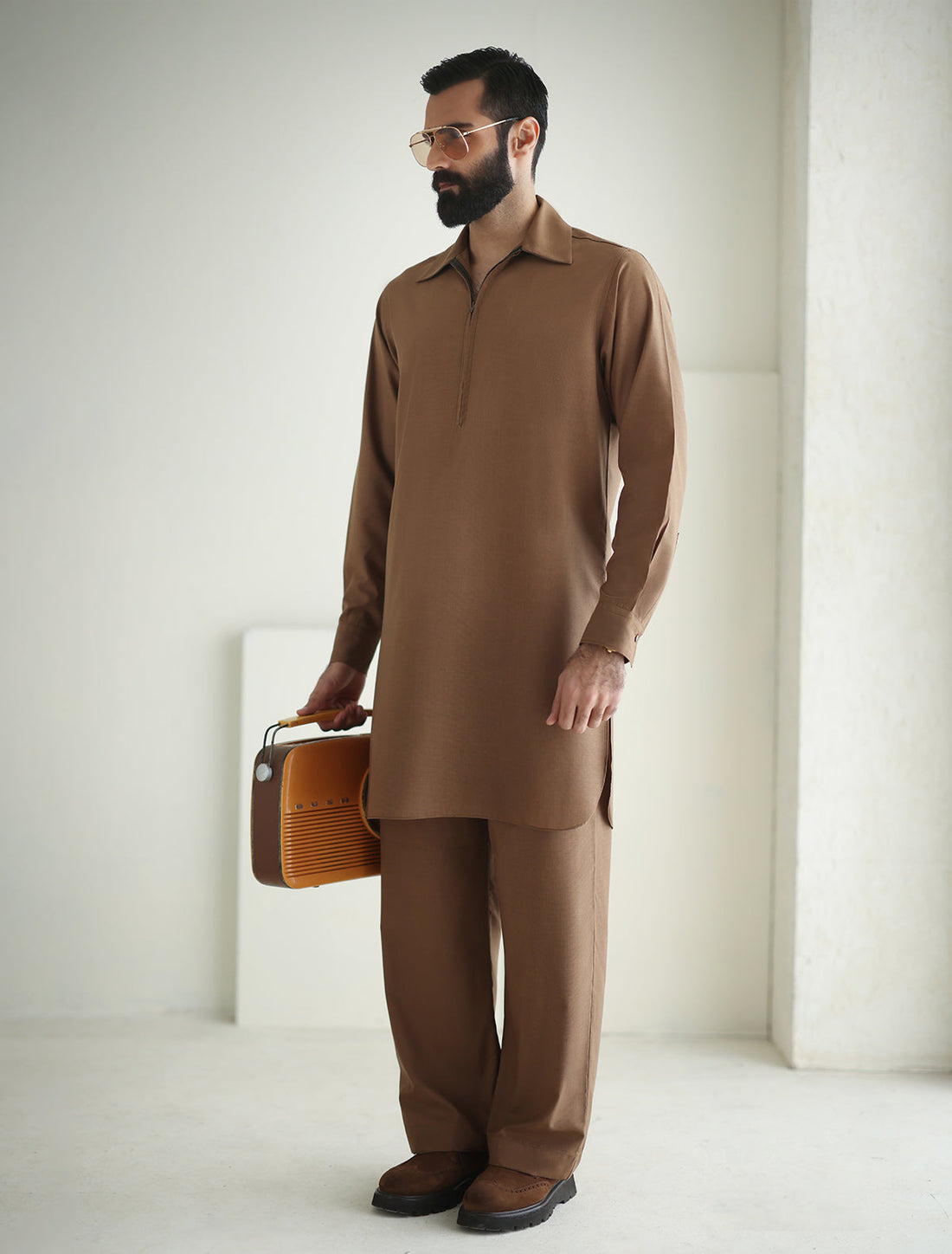 Pakistani Menswear | Ismail Farid - TAN DESIGNER KURTA PAJAMA - Official Sakeena London Ltd. stockist in UK - Sakeena London
