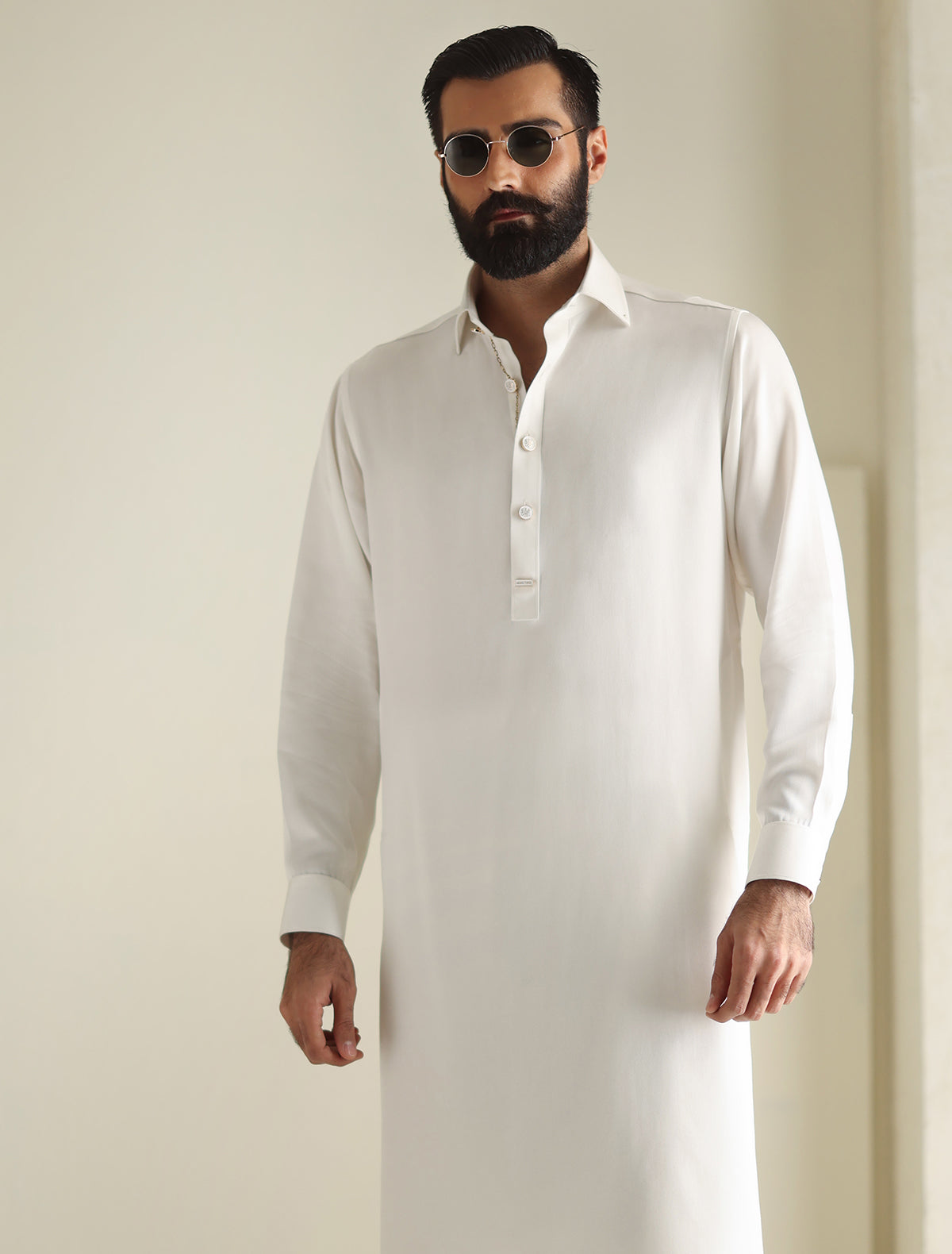 Pakistani Menswear | Ismail Farid - PEARL WHITE APPLIQUE KAMEEZ SHALWAR - Official Sakeena London Ltd. stockist in UK - Sakeena London