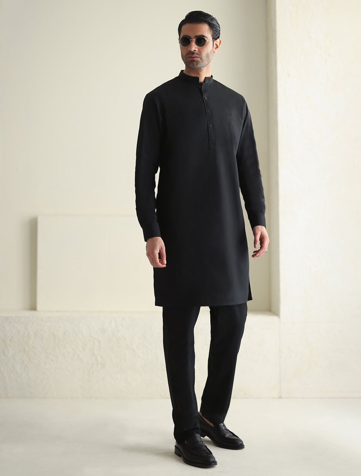 Pakistani Menswear | Ismail Farid - BLACK CLASSIC KURTA PAJAMA - Official Sakeena London Ltd. stockist in UK - Sakeena London