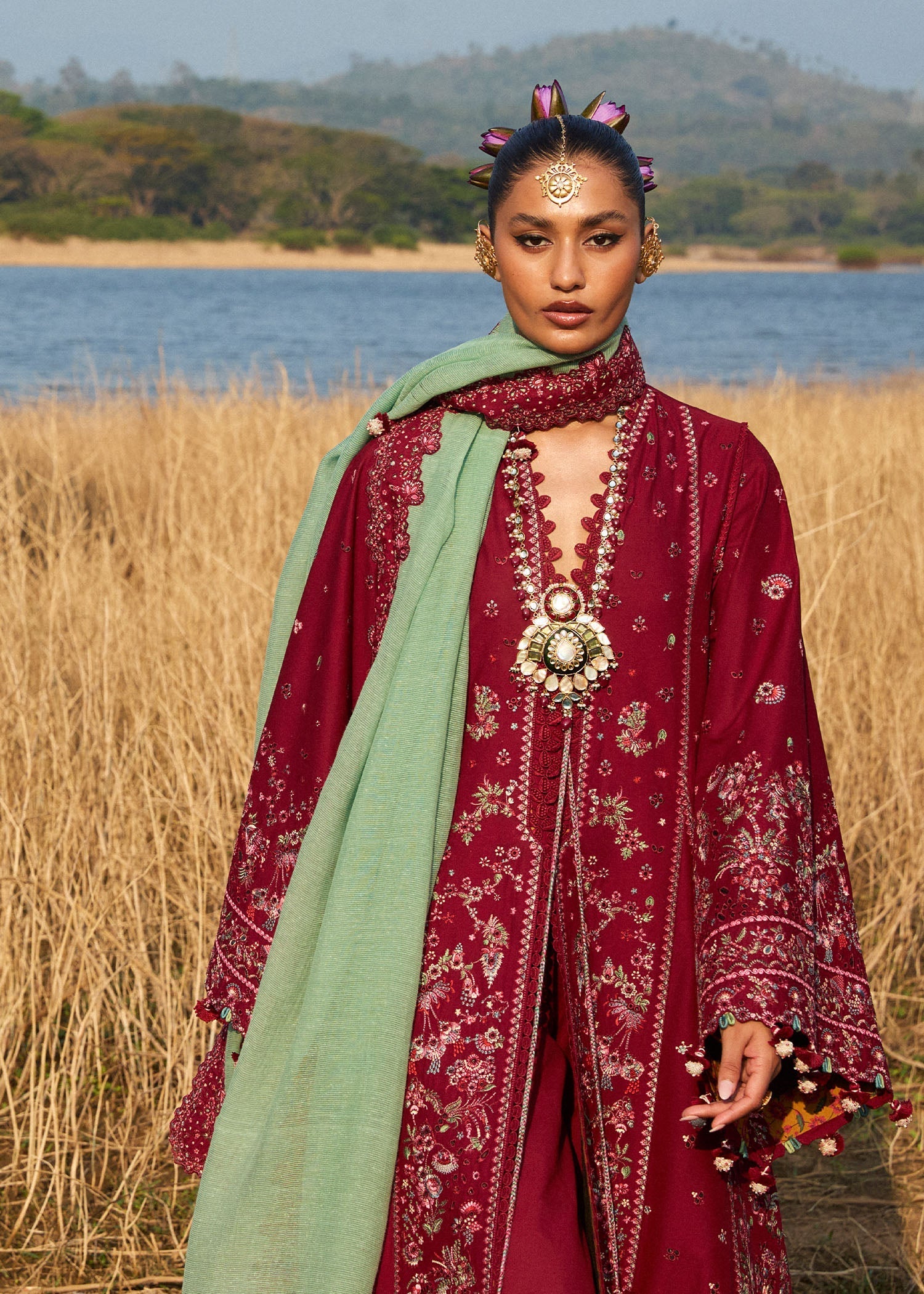 Hussain Rehar | Luxury Lawn 25 | Mahogany - Official Hussain Rehar stockist in UK - Sakeena London