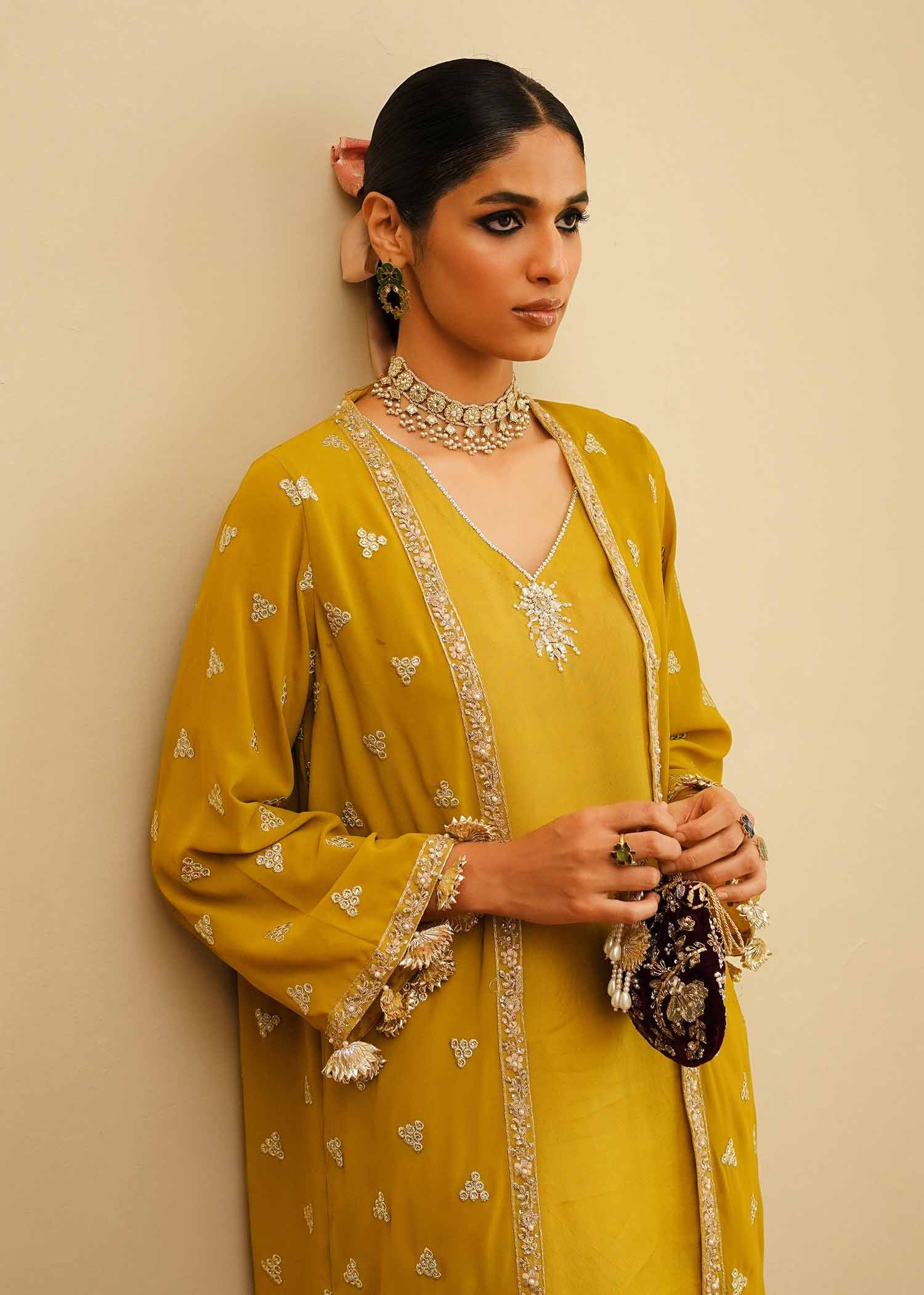 Mahgul | Eid Edit 2024 | Mustard Shine - Official Mahgul stockist in UK - Sakeena London