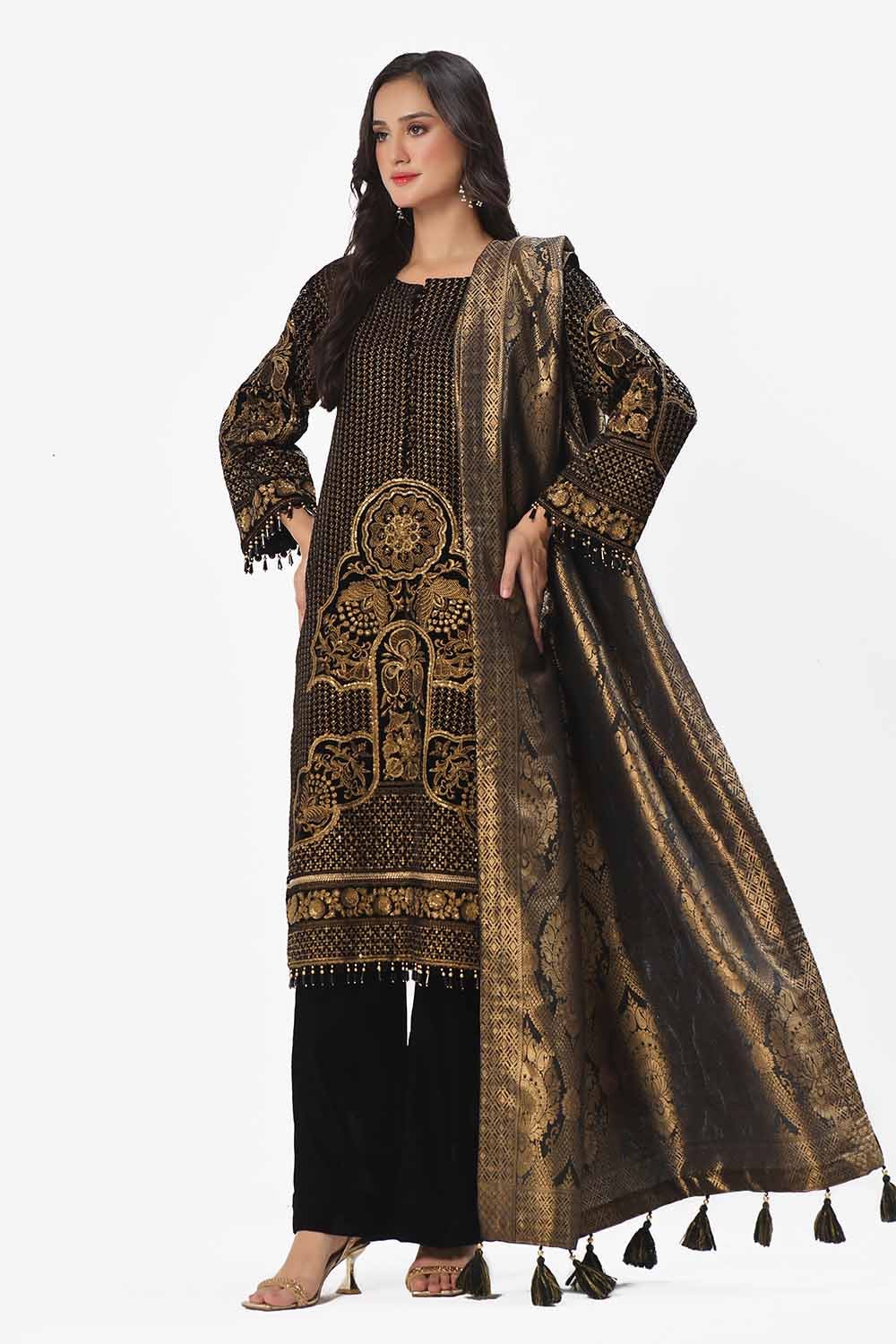 Gul Ahmed | Winter Collection 24 | Jacquard Dupatta NS-42001 - Official Gul Ahmed stockist in UK - Sakeena London