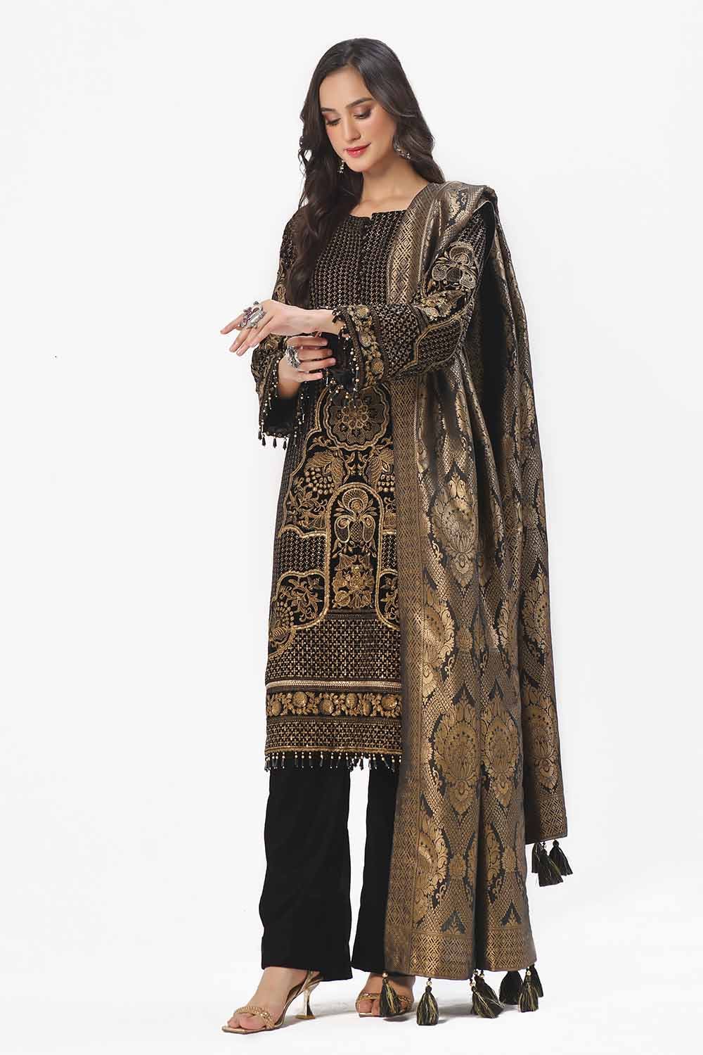 Gul Ahmed | Winter Collection 24 | Jacquard Dupatta NS-42001 - Official Gul Ahmed stockist in UK - Sakeena London