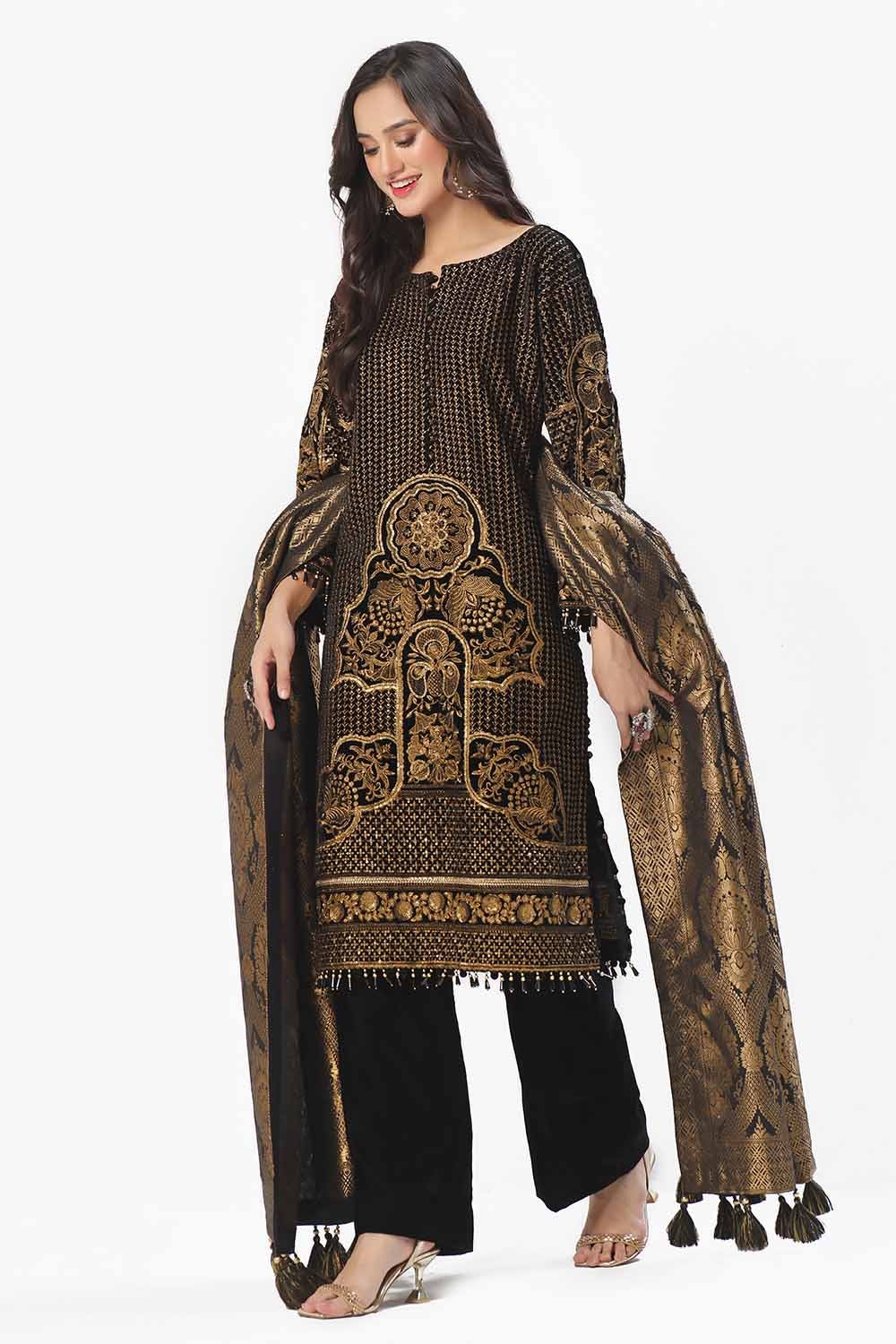 Gul Ahmed | Winter Collection 24 | Jacquard Dupatta NS-42001 - Official Gul Ahmed stockist in UK - Sakeena London