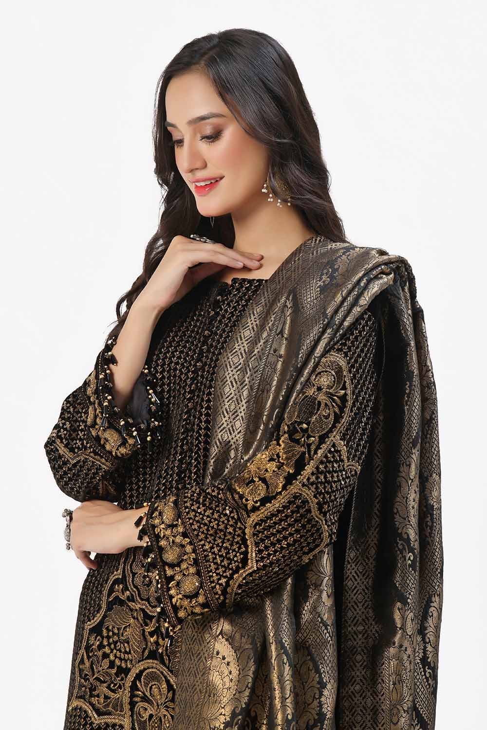Gul Ahmed | Winter Collection 24 | Jacquard Dupatta NS-42001 - Official Gul Ahmed stockist in UK - Sakeena London
