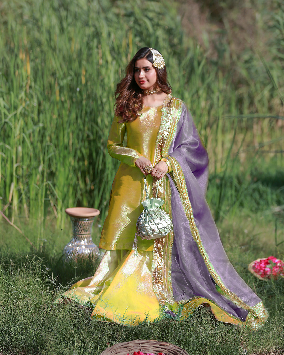Zar | Gharara Formals | Yellow/Purple - Official Zar stockist in UK - Sakeena London