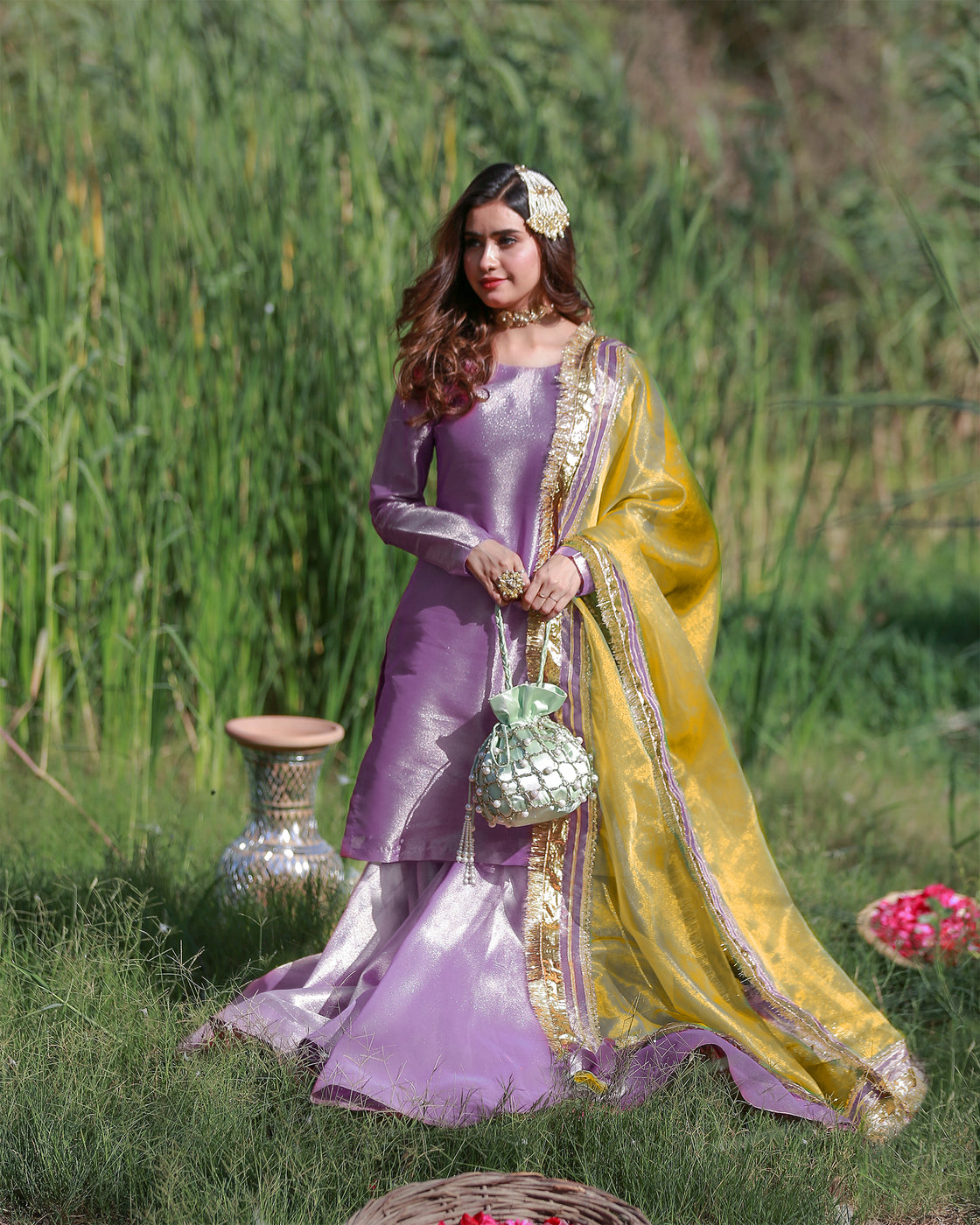 Zar | Gharara Formals | Purple/Yellow - Official Zar stockist in UK - Sakeena London