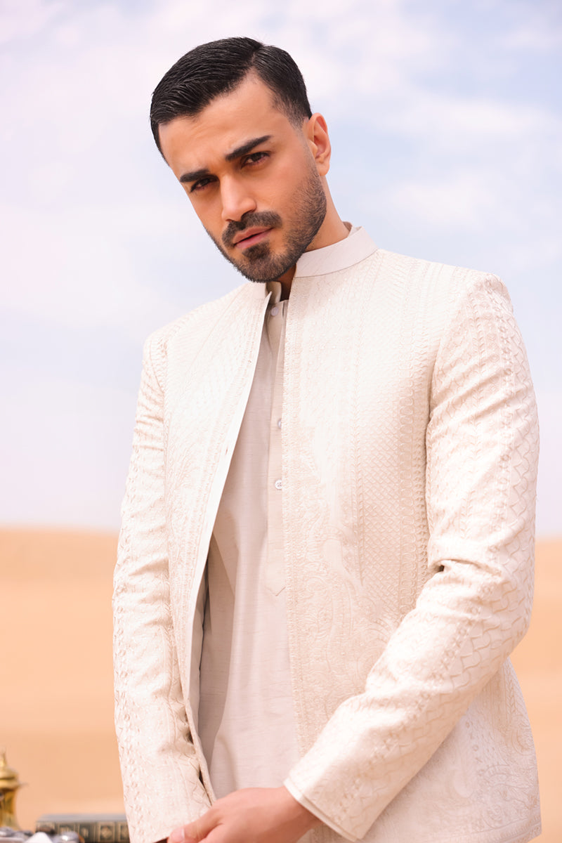 Pakistani Menswear | QAL-JSC-07 COAT - Official Sakeena London Ltd. stockist in UK - Sakeena London