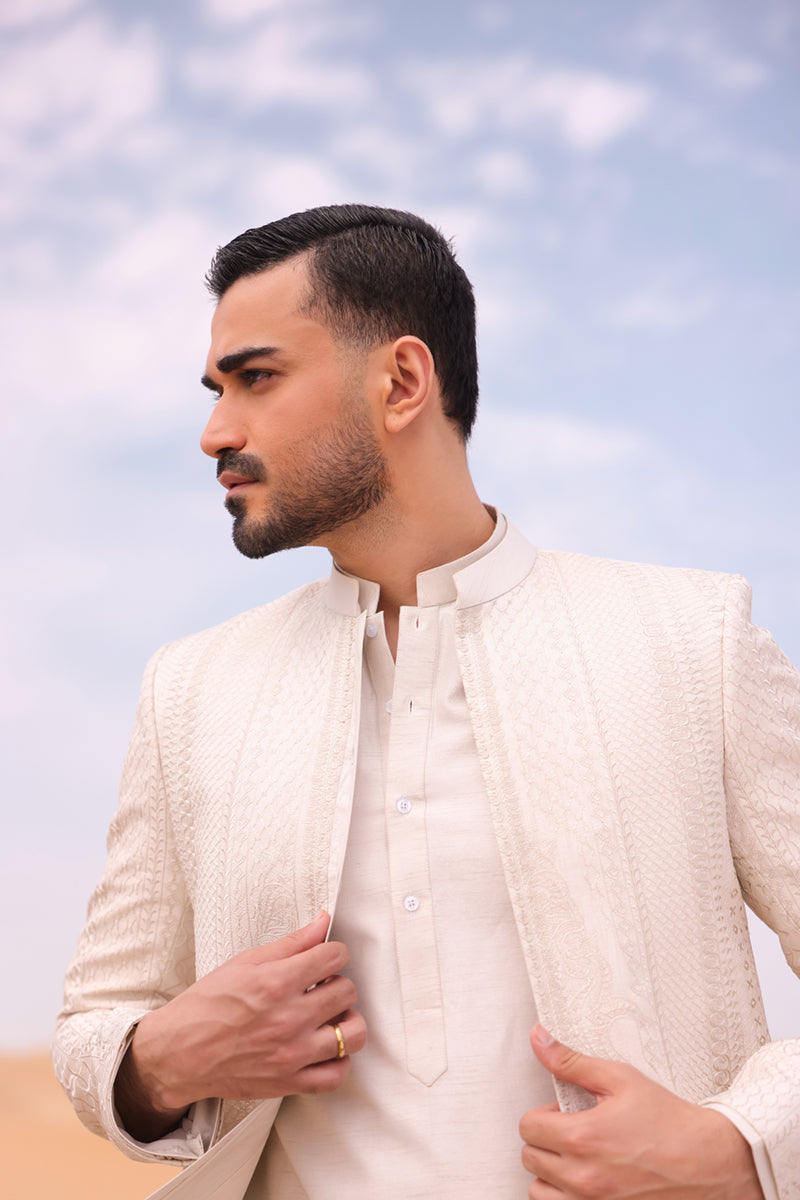 Pakistani Menswear | QAL-JSC-07 COAT - Official Sakeena London Ltd. stockist in UK - Sakeena London