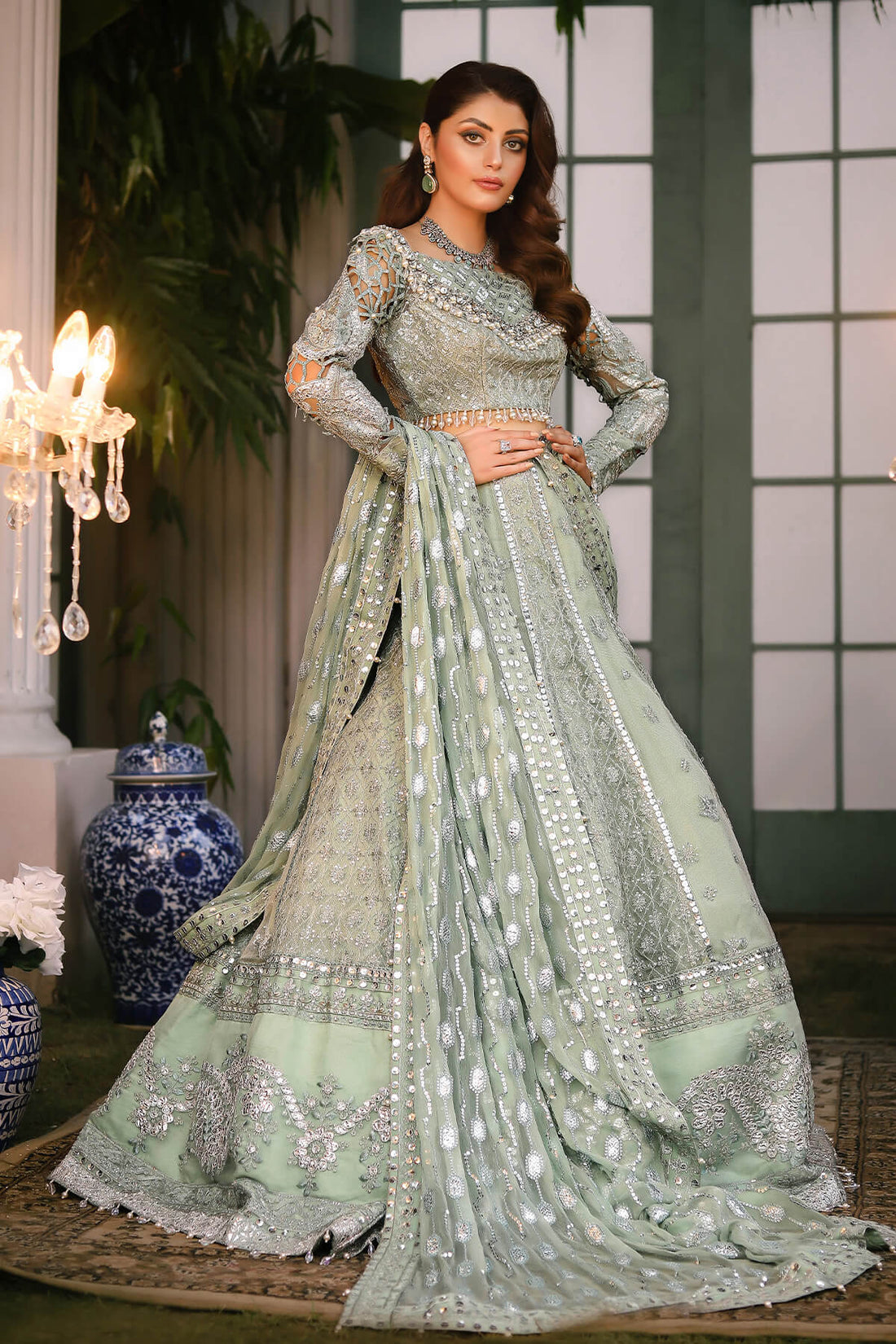Raeesa Premium | Wajadan Wedding Formals | WD-2 Pea Green - Official Raeesa Premium stockist in UK - Sakeena London