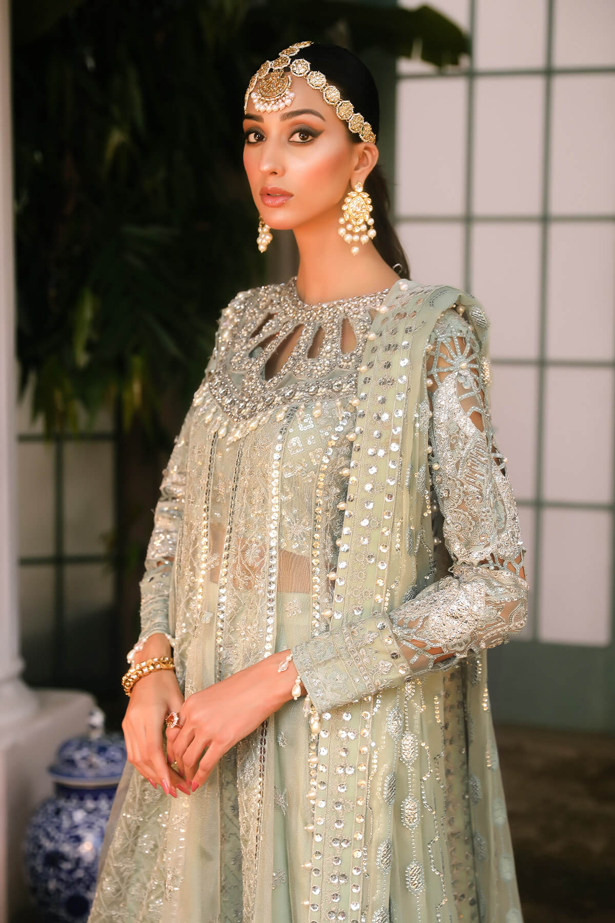 Raeesa Premium | Wajadan Wedding Formals | WD-2 Pea Green - Official Raeesa Premium stockist in UK - Sakeena London