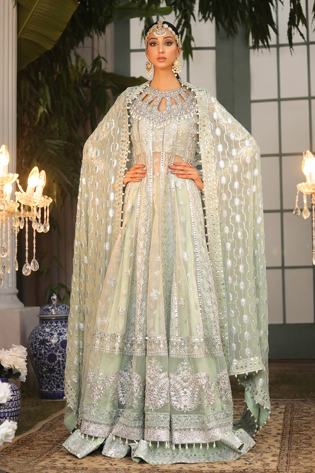 Raeesa Premium | Wajadan Wedding Formals | WD-2 Pea Green - Official Raeesa Premium stockist in UK - Sakeena London