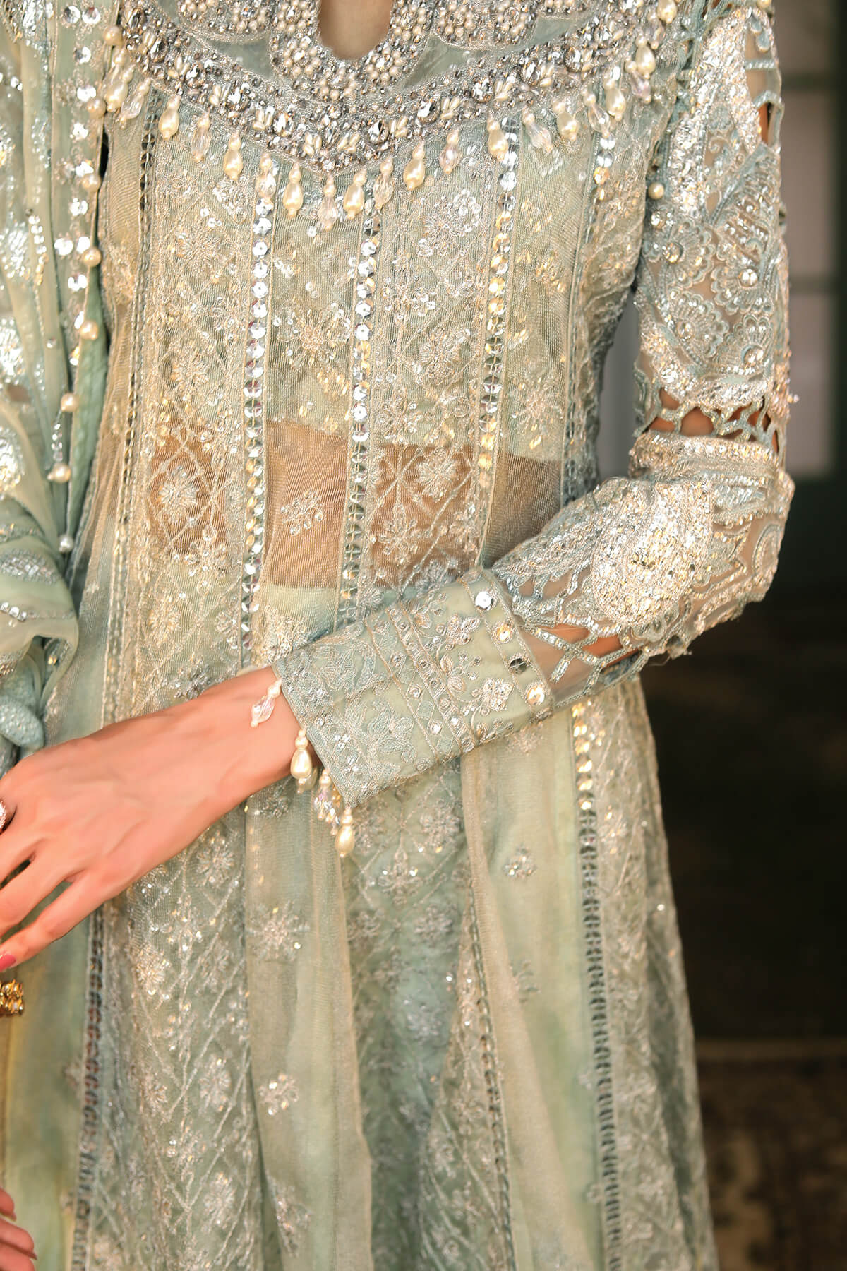 Raeesa Premium | Wajadan Wedding Formals | WD-2 Pea Green - Official Raeesa Premium stockist in UK - Sakeena London