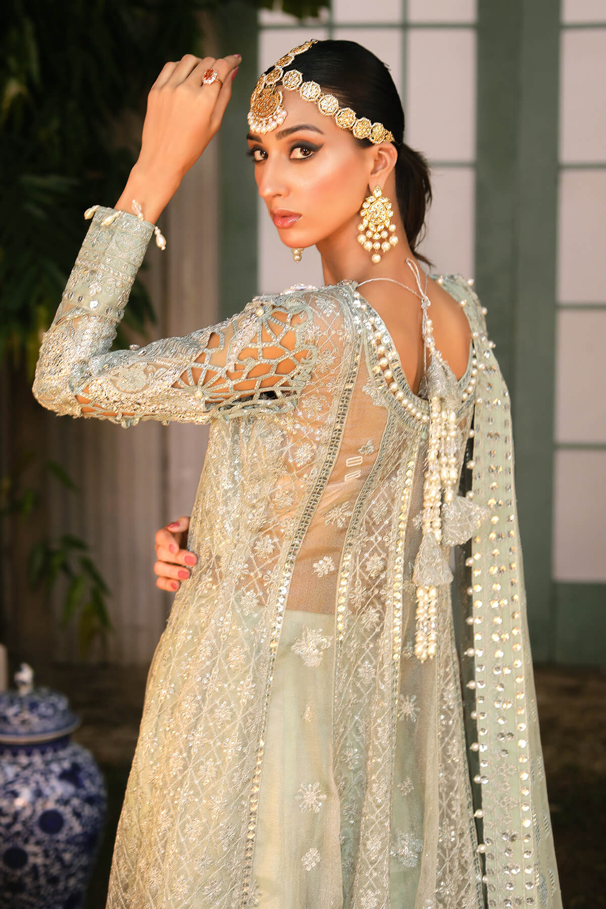 Raeesa Premium | Wajadan Wedding Formals | WD-2 Pea Green - Official Raeesa Premium stockist in UK - Sakeena London