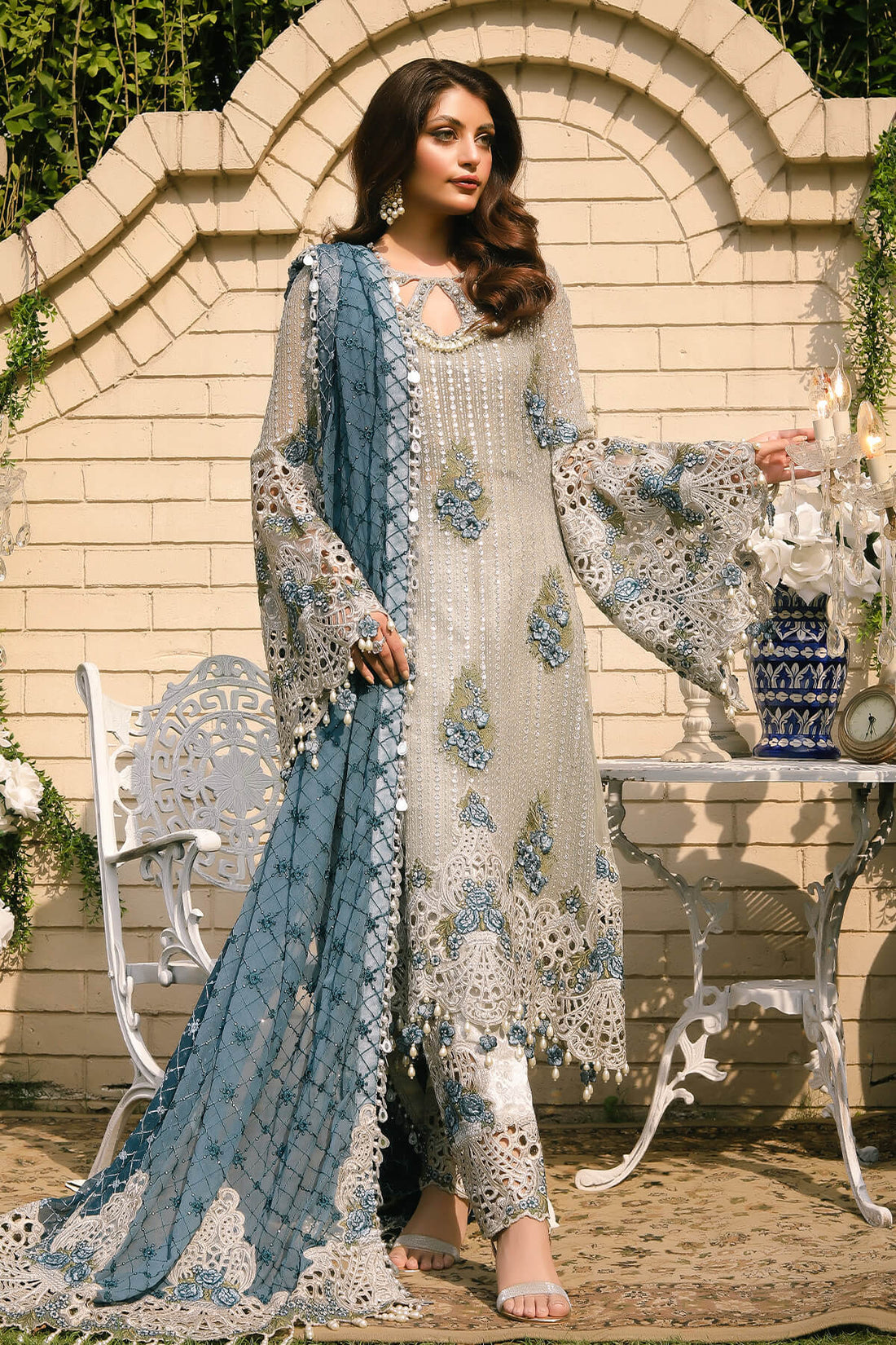 Raeesa Premium | Wajadan Wedding Formals | WD-5 Silver Grey - Official Raeesa Premium stockist in UK - Sakeena London