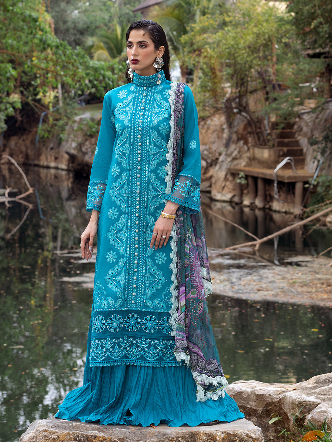 Roheenaz | Dahlia Embroidered Lawn 24 | Delphinium - Official Roheenaz stockist in UK - Sakeena London