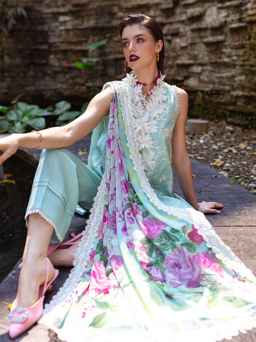 Roheenaz | Dahlia Embroidered Lawn 24 | Zinnia - Official Roheenaz stockist in UK - Sakeena London