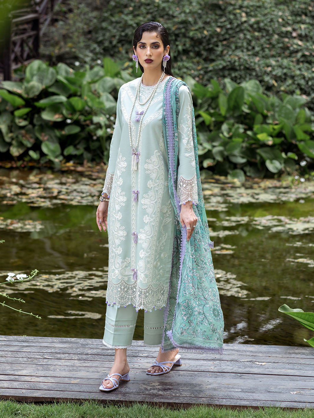 Roheenaz | Dahlia Embroidered Lawn 24 | Gardenia - Official Roheenaz stockist in UK - Sakeena London