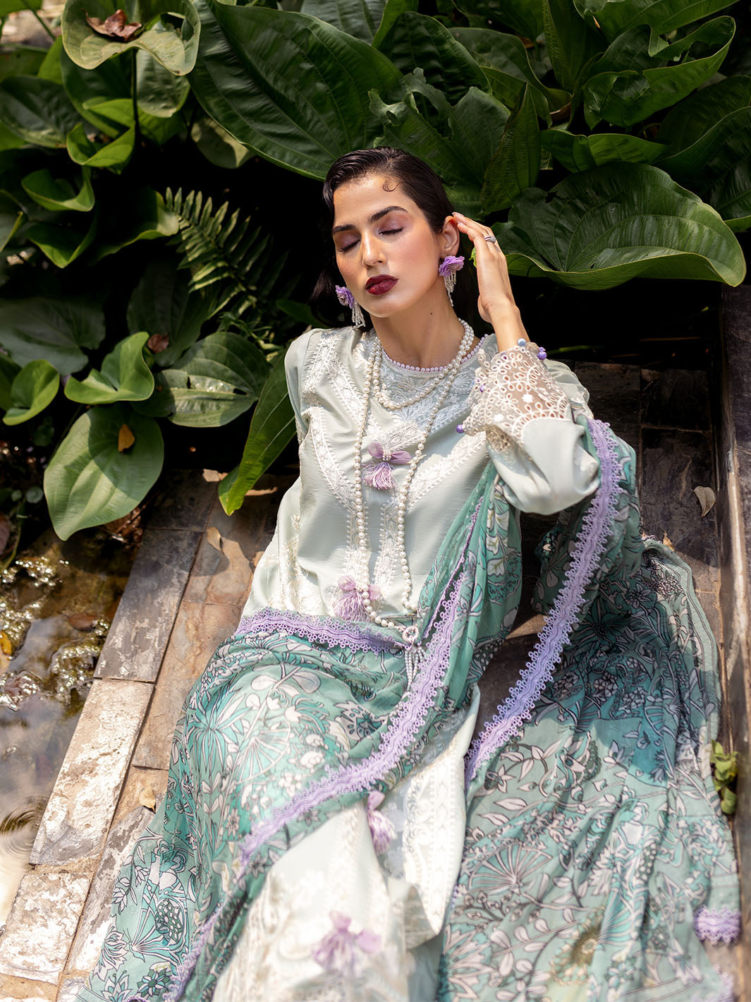 Roheenaz | Dahlia Embroidered Lawn 24 | Gardenia - Official Roheenaz stockist in UK - Sakeena London