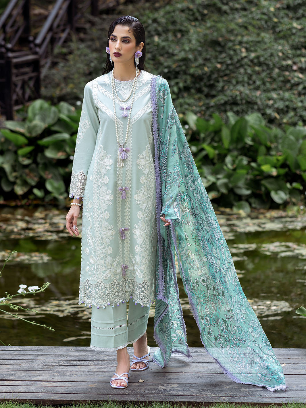 Roheenaz | Dahlia Embroidered Lawn 24 | Gardenia - Official Roheenaz stockist in UK - Sakeena London