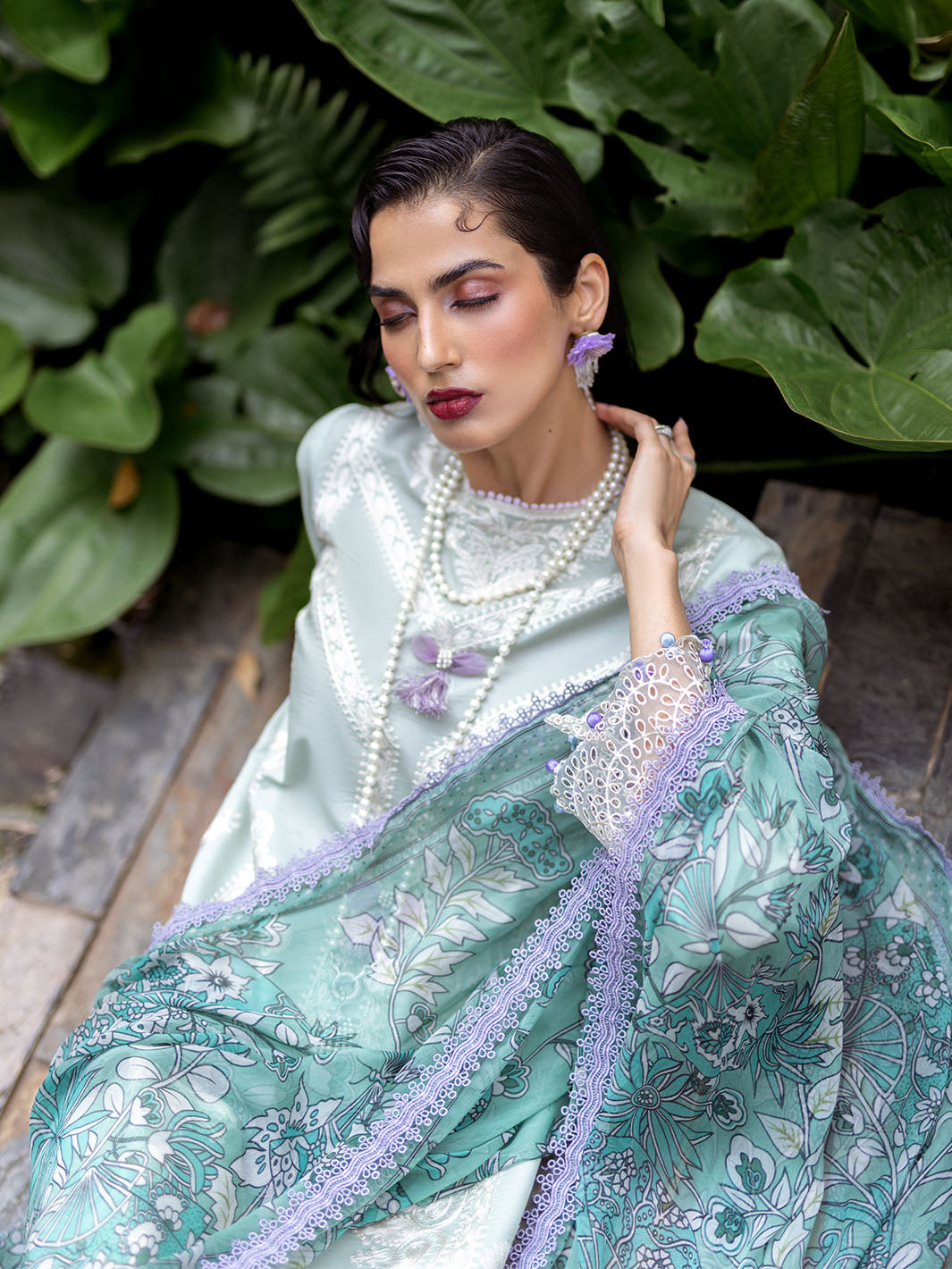 Roheenaz | Dahlia Embroidered Lawn 24 | Gardenia - Official Roheenaz stockist in UK - Sakeena London
