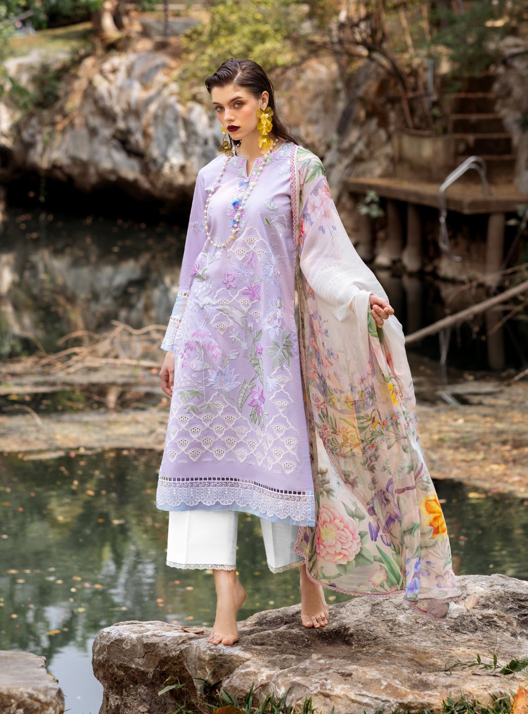 Roheenaz | Dahlia Embroidered Lawn 24 | Iris - Official Roheenaz stockist in UK - Sakeena London