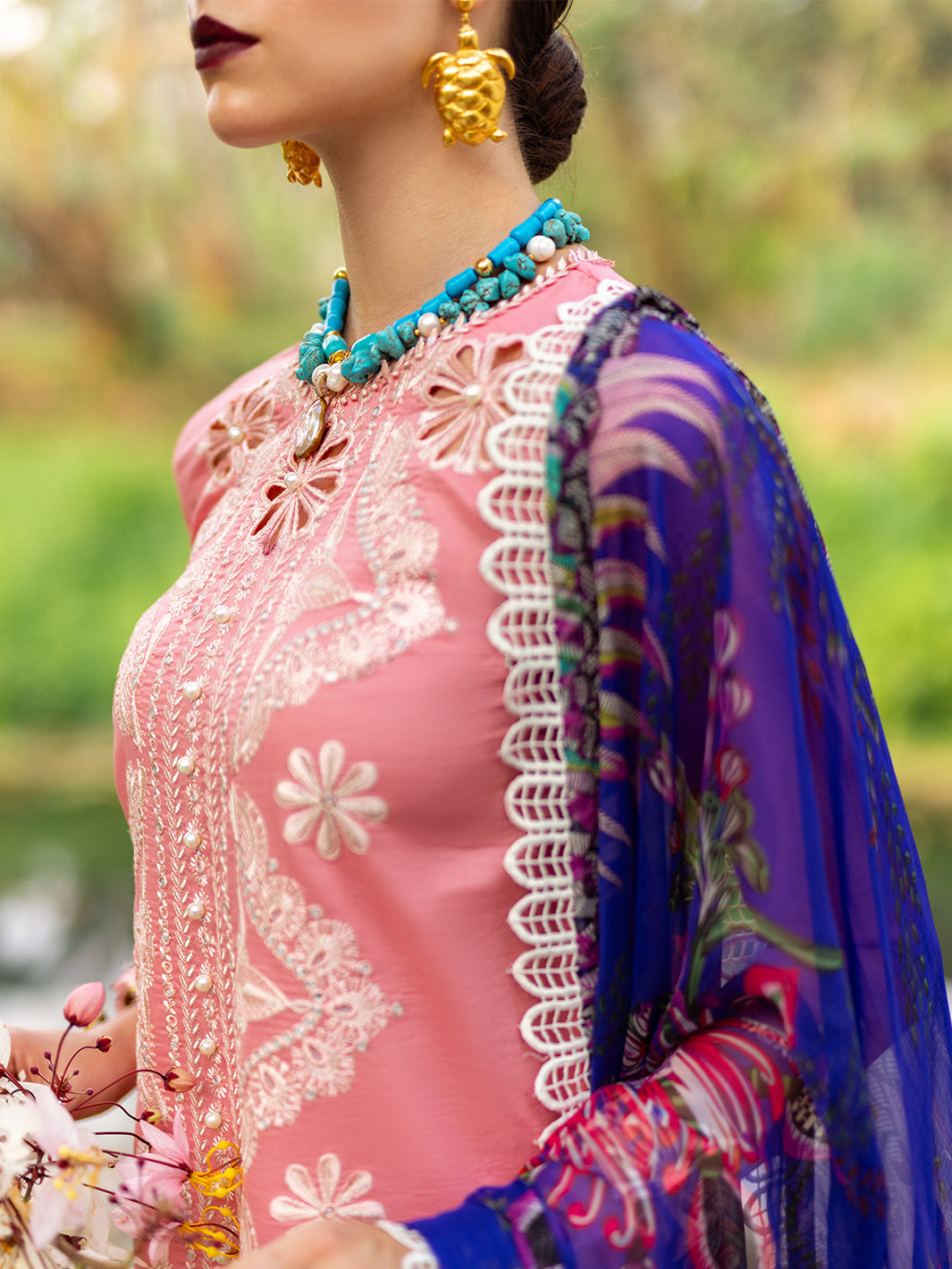 Roheenaz | Dahlia Embroidered Lawn 24 | Orchid - Official Roheenaz stockist in UK - Sakeena London