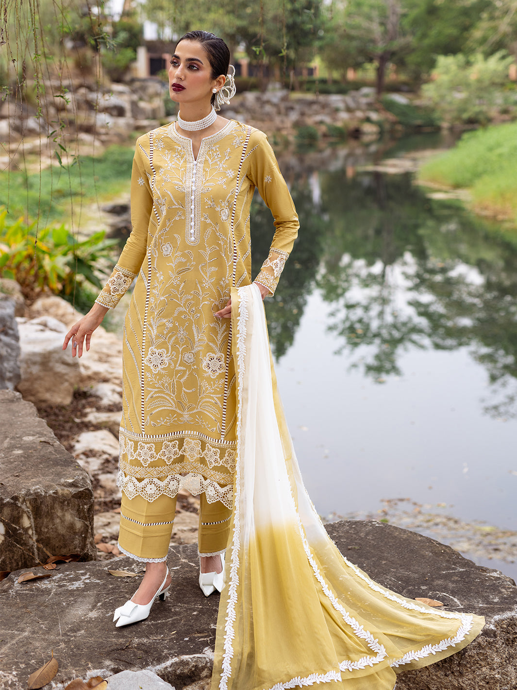 Roheenaz | Dahlia Embroidered Lawn 24 | Forsythia - Official Roheenaz stockist in UK - Sakeena London