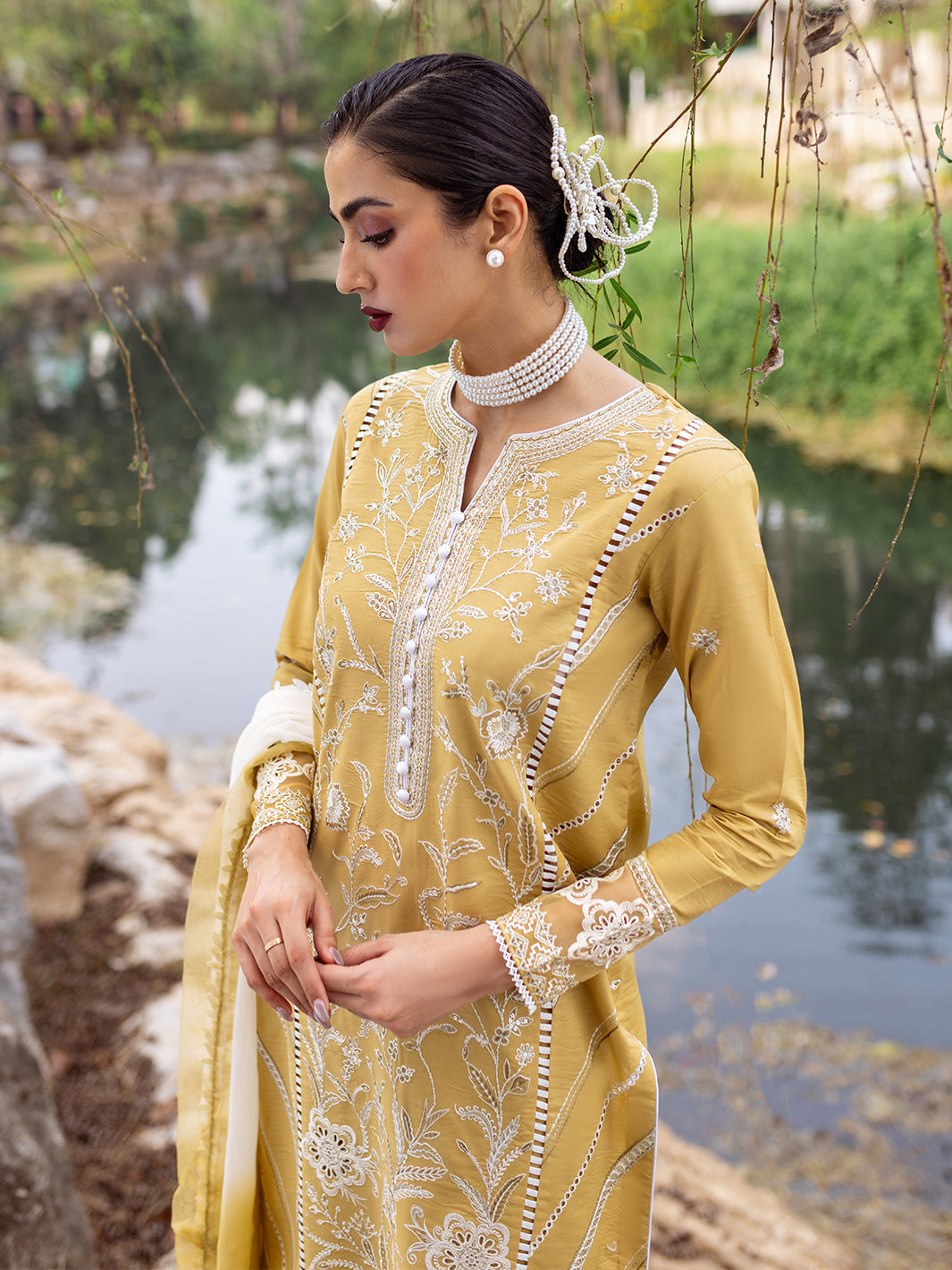 Roheenaz | Dahlia Embroidered Lawn 24 | Forsythia - Official Roheenaz stockist in UK - Sakeena London