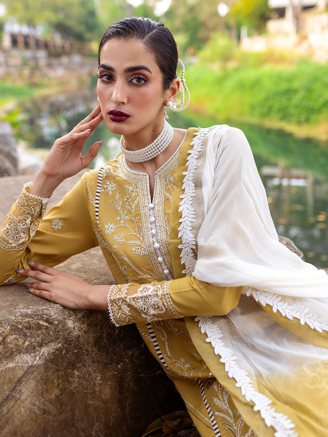 Roheenaz | Dahlia Embroidered Lawn 24 | Forsythia - Official Roheenaz stockist in UK - Sakeena London